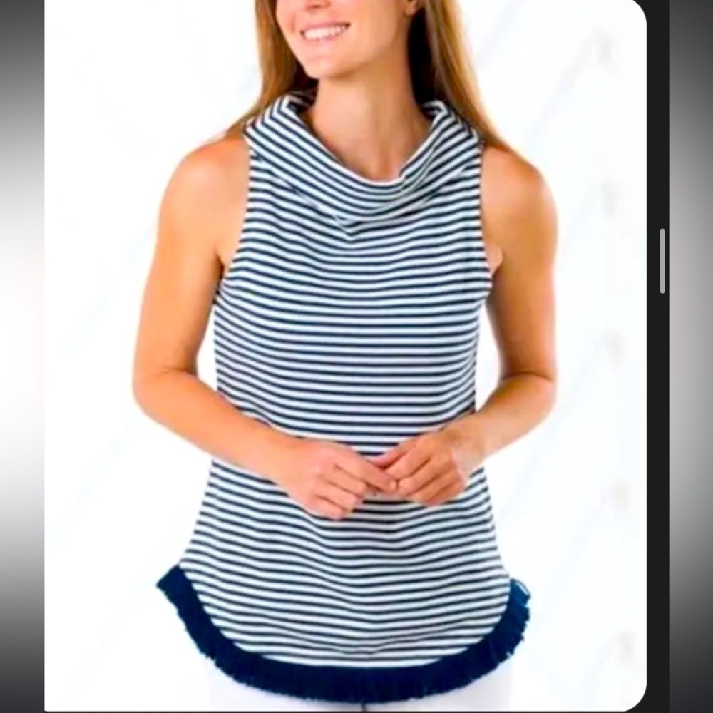 Sail to Sabel coastal nautical mock neck blouse tank preppy classic boho S $128